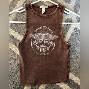Brown Biker Crop Top